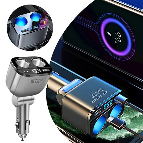 60W Car Charger With QC Fast Charge & 1 To 2 Splitter USB & Port Car ...