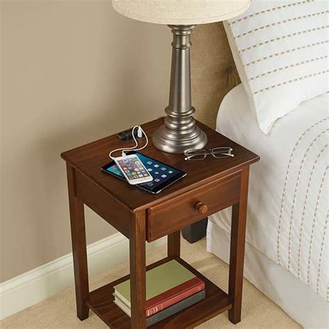 The Wooden Nightstand with Integrated Charging Station | Gadgetsin