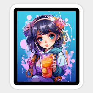 Kawaii Anime Girl Drinking Boba Stickers for Sale | TeePublic