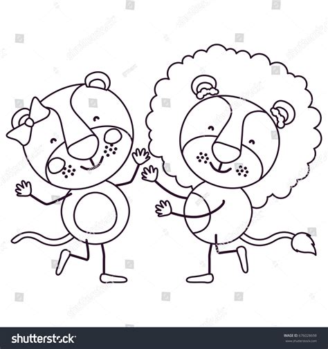 Sketch Contour Caricature Couple Lioness Lion Stock Vector (Royalty Free) 676028698 | Shutterstock