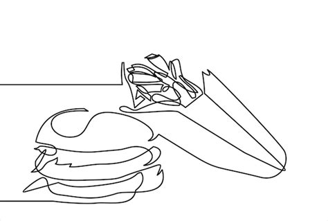 Premium Vector | Hamburger and fries iconscontinuous line drawing