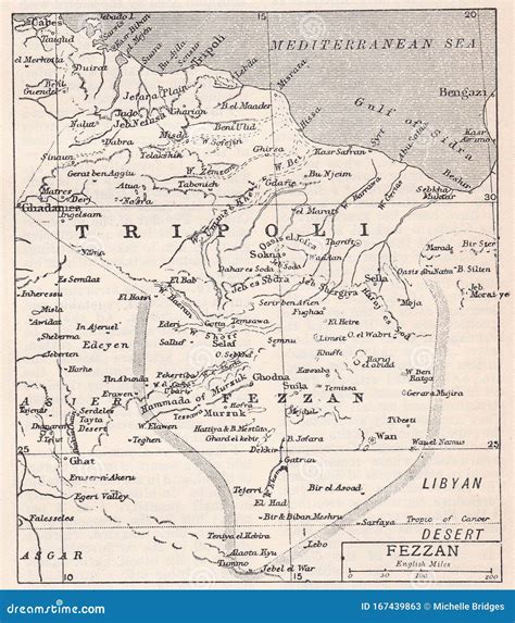 Vintage Black and White Map of Fezzan 1900s Editorial Stock Photo ...