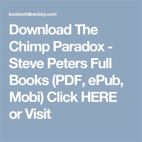 Download The Chimp Paradox - Steve Peters Full Books (PDF, ePub, Mobi) Click HERE or Visit ...