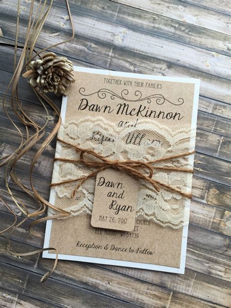 Rustic Wedding Invitation, Vintage Wedding Invitation, Elegant Wedding Invitations, Lace Wedding ...