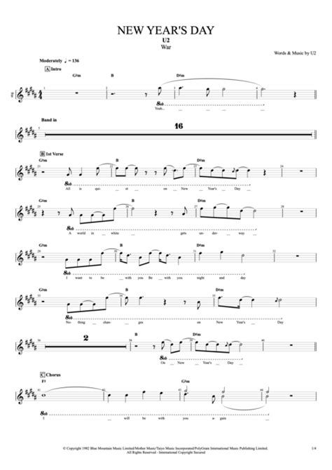 New Year's Day Tab by U2 (Guitar Pro) - Full Score | mySongBook