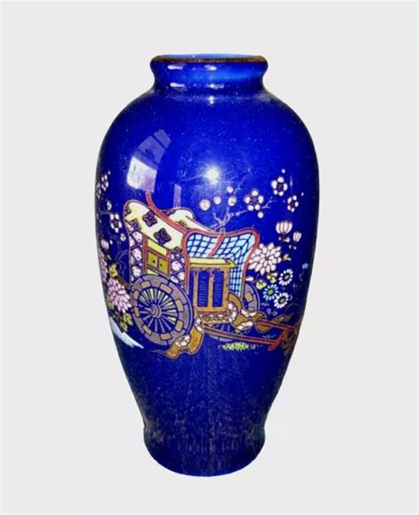 VINTAGE JAPANESE COBALT Blue Gold Porcelain Miniature Floral Bud Vase Rickshaw $7.99 - PicClick