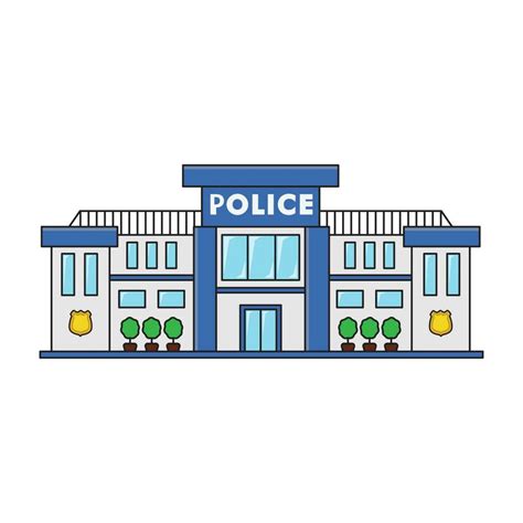 kids drawing Vector illustration Building of Police station flat ...