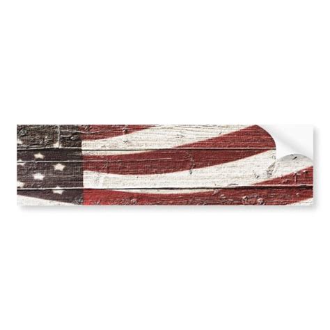 Painted American Flag on Rustic Wood Texture Car Bumper Sticker | Zazzle