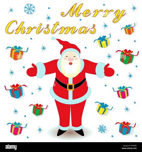 Merry Christmas with happy Santa Claus and many gifts, hand drawing ...