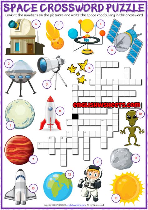 Space Vocabulary ESL Printable Crossword Puzzle Worksheet | Space vocabulary, Vocabulary games ...