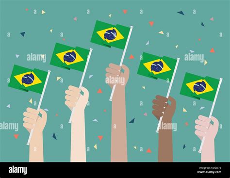 Hands Holding Up Brazil Flags. Vector illustration Stock Vector Image & Art - Alamy