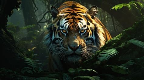 Premium Photo | Tiger in Green Forest Wildlife in Natural Habitat