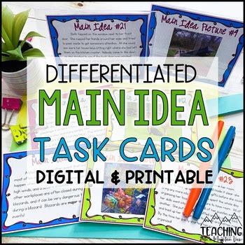 Main Idea Task Cards | Digital and Printable by Teaching With a ...