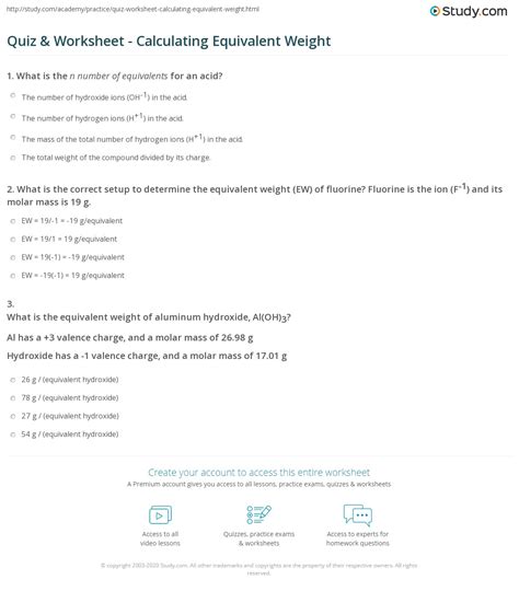 Formula Equivalent Weight - Answered: Table 1: Equivalent Weight of the ...