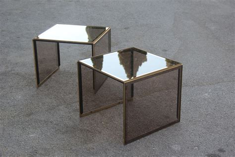 Mirrored Glass and Golden Brass Stackable Coffee Tables from Zevi, 1970s, Set of 2 for sale at ...