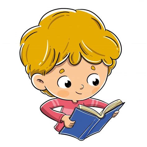 Premium Vector | Boy reading a book happily and carefully | Reading cartoon, Cartoons reading ...