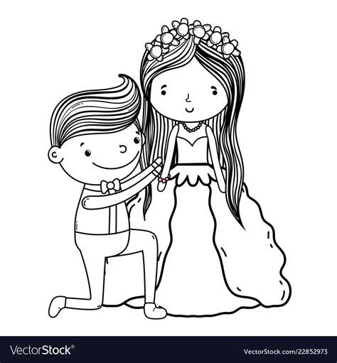 Couple marriage cute cartoon black and white Vector Image