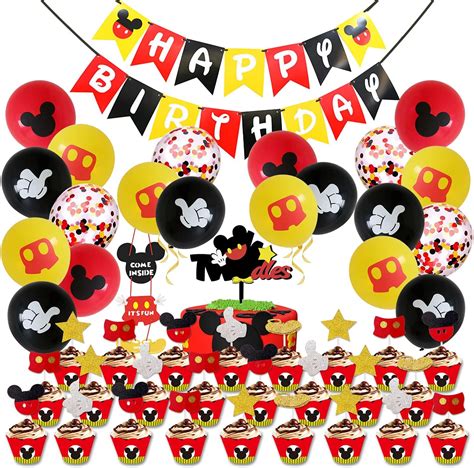 Mickey Mouse Party Supplies Birthday Decorations Set, 1 Mouse Happy Birthday Banner,1 Cake ...