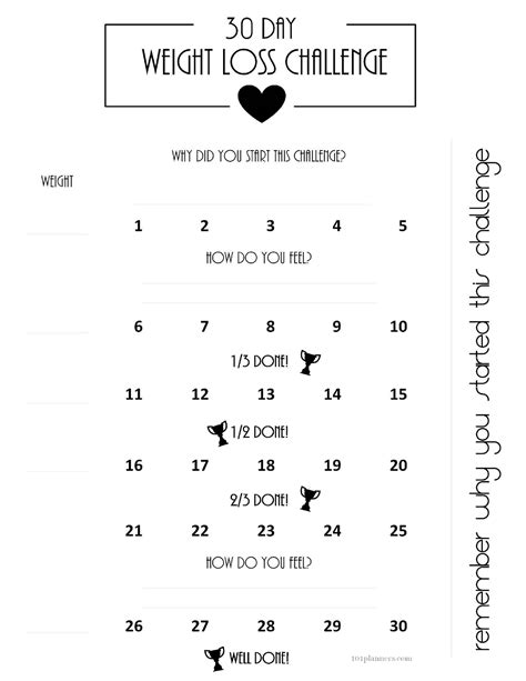 30 day weight loss challenge ideas with free printables