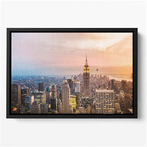 New York City skyline at sunset Floating Framed Canvas | Canvas Art Rocks – Canvas Art Rocks US