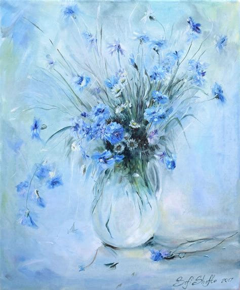 Floral Painting Original Blue Cornflower Canvas 16x20 - Etsy