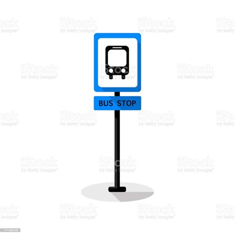 Bus Stop Sign Vector Flat Design On White Background Stock Illustration - Download Image Now ...