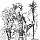 Mystical Elf coloring Page With Magic staff To Print sketch template