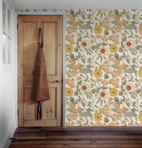 Vintage Floral Wallpaper Peel & Stick, Boho Flower Vinyl Wallpaper for ...