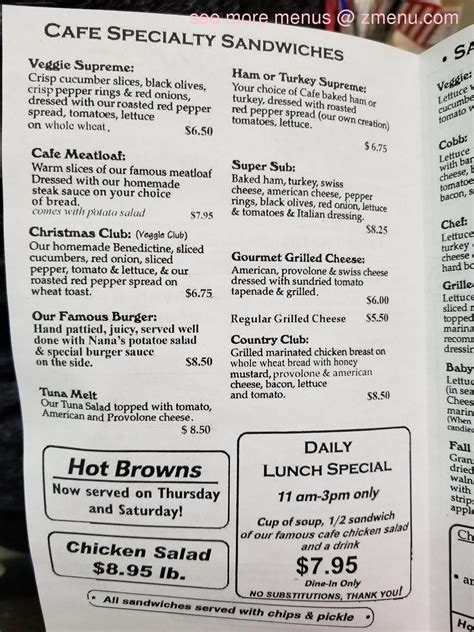 Menu at Cottage Cafe, Louisville