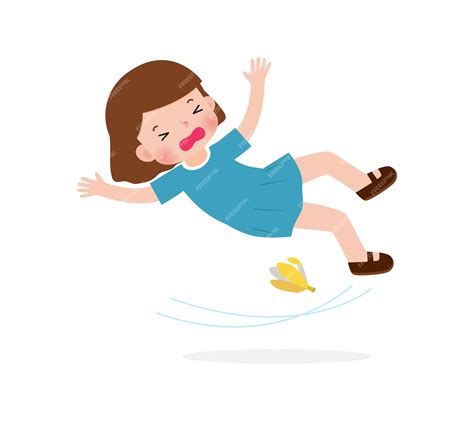 Premium Vector | Asian children slipping on banana peel vector ...