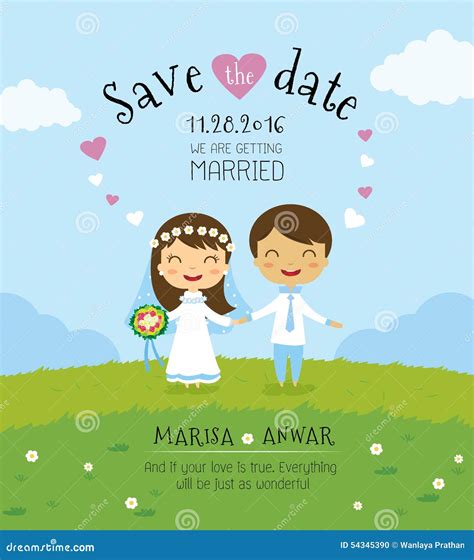 Cartoon Wedding Invitation Card Template Vector Illustration ...