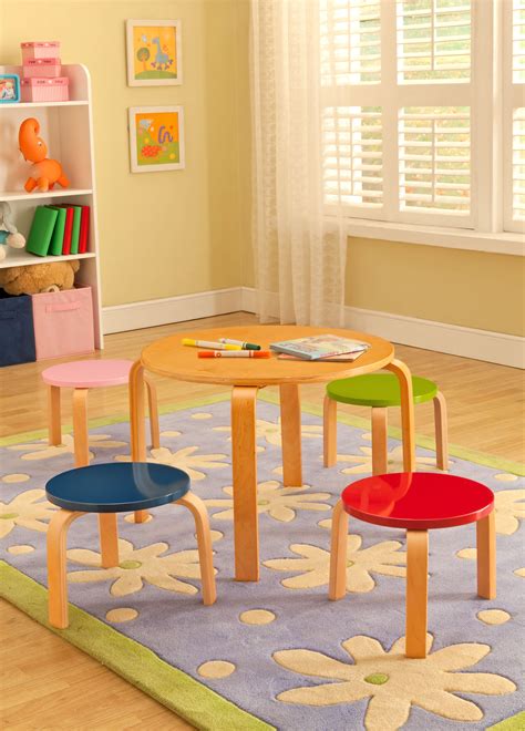 Kids coloring table with colorful stools Kids Table And Chairs, Kid Table, Table And Chair Sets ...