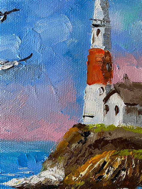 Lighthouse Painting Original Artwork Impasto Canvas Lighthouse | Etsy