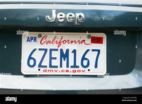 California car license plate on Jeep car Stock Photo - Alamy