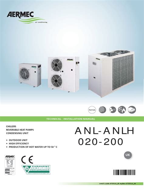 Aermec ANL Technical Installation Manual Eng | PDF | Water Heating | Heat Exchanger