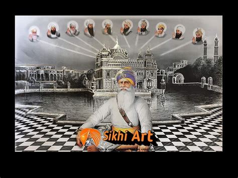 Baba Deep Singh Ji With Ten Sikh Gurus In Golden Temple Harmandir Sahi – SikhiArt