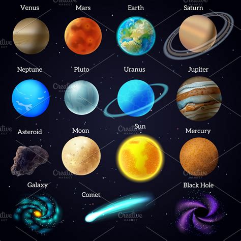 Cosmos stars planets galaxy icons | Custom-Designed Icons ~ Creative Market