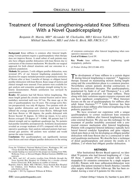 (PDF) Treatment of Femoral Lengthening-related Knee Stiffness With a ...