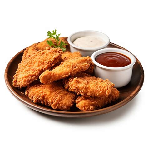 Fried chicken tenders with dipping sauce isolated on a transparent ...