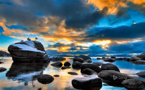 Nature Landscape Water Bing Rocks Lake Clouds Snow Wallpaper ...