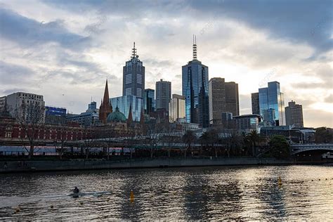 Melbourne Cbd Skyline Flinders Colorful Travel Photo Background And ...