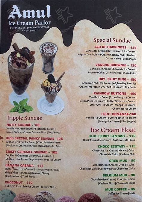 Menu at Amul Ice Cream Parlour, Thiruvananthapuram