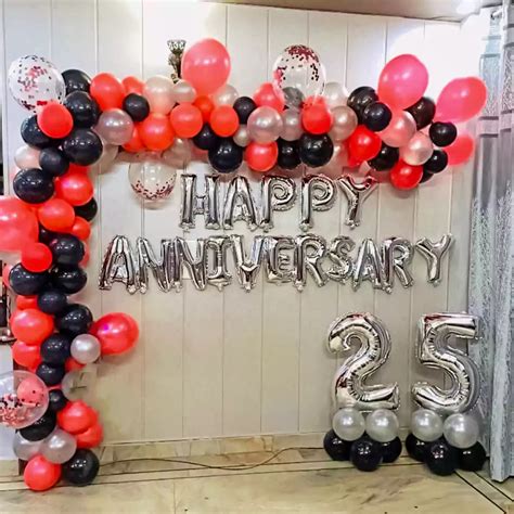 Red and Silver Anniversary Decor | Balloon Decoration in Hyderabad ...