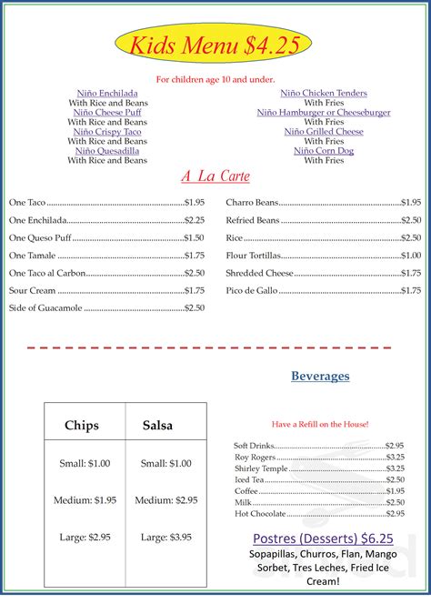 Macayo's Mexican Restaurant menu in Tomball, Texas, USA