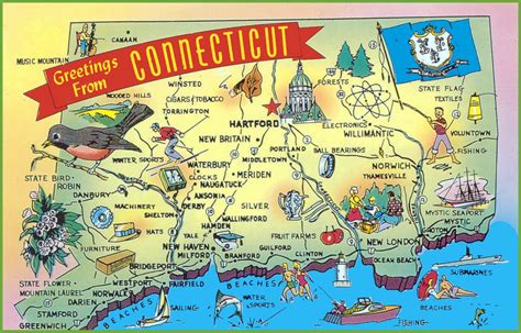 Illustrated tourist map of Connecticut