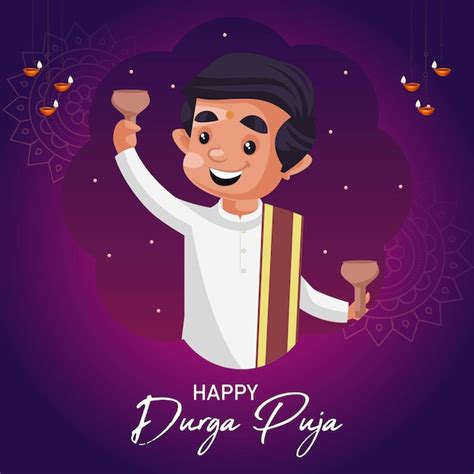 Premium Vector | Banner design of happy durga puja cartoon style template