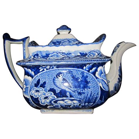 Large Staffordshire Transferware Dark Blue Teapot/ Bird on Nest | Tea pots, Blue, white china ...