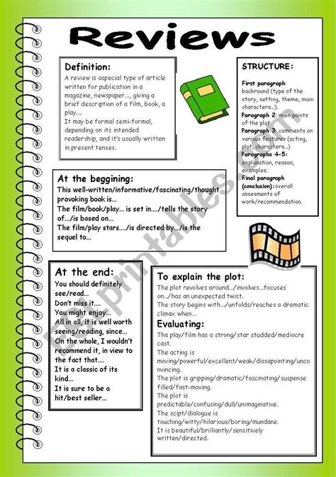 Writing a review - ESL worksheet by truji78 | Writing, Esl worksheets ...