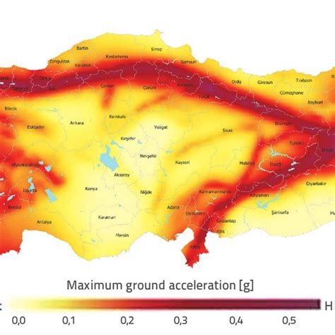 Earthquake Hazard Map of Turkey (probability of 10 % exceedance in 50 ...