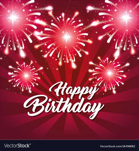 Happy birthday greeting card colorful fireworks Vector Image